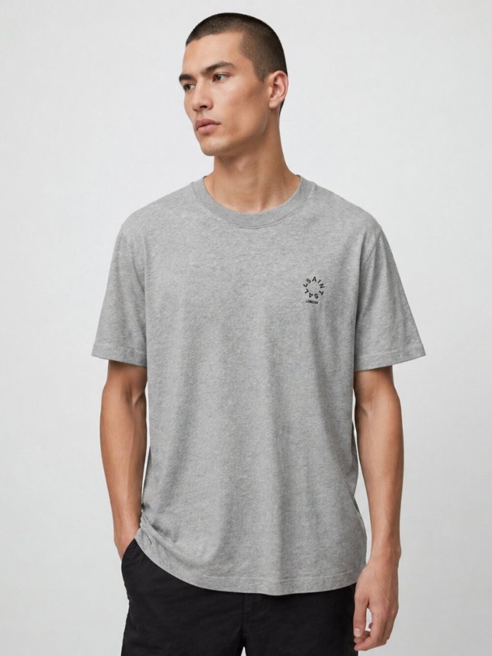 AllSaints Haven SS Crew Gray Logo Everyday Casual Tee Organic Cotton Crewneck